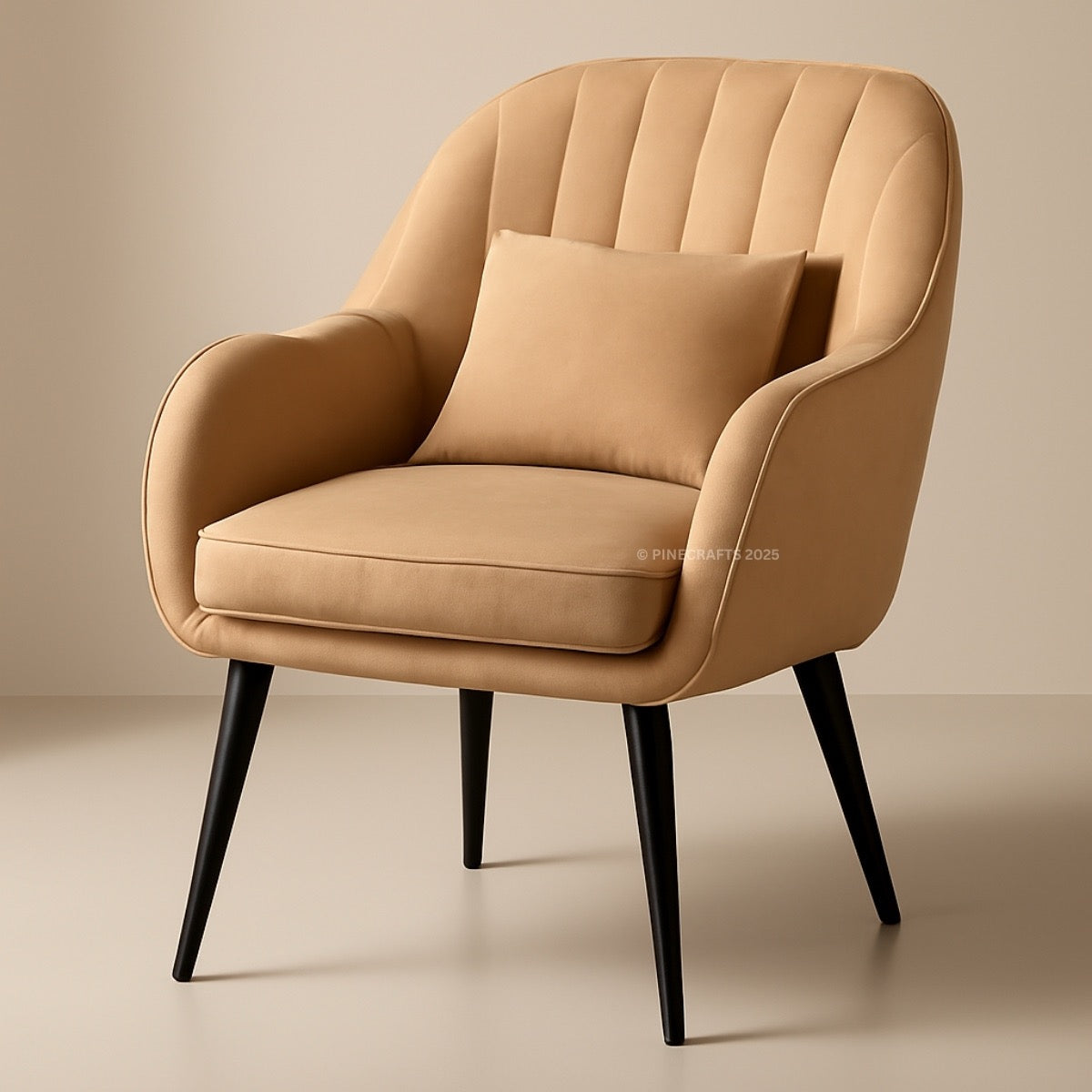 Beige armchair with a pillow on a beige background